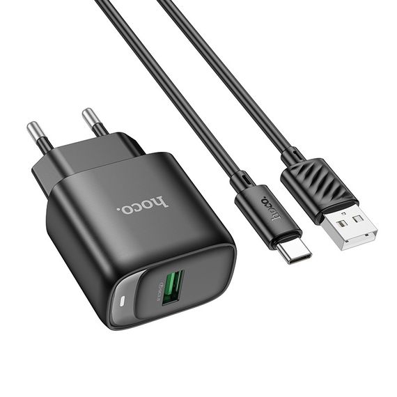 МЗП Hoco C140A Smart QC3.0 18W (1USB-A) + кабель USB to Type-C Black | Зображення 2