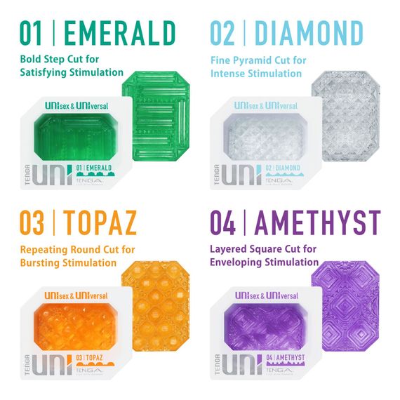 Унісекс-стимулятор Tenga UNI Amethyst, фіолетовий, візерунок у вигляді рельєфних квадратів, лубрикант у комплекті | Зображення 4