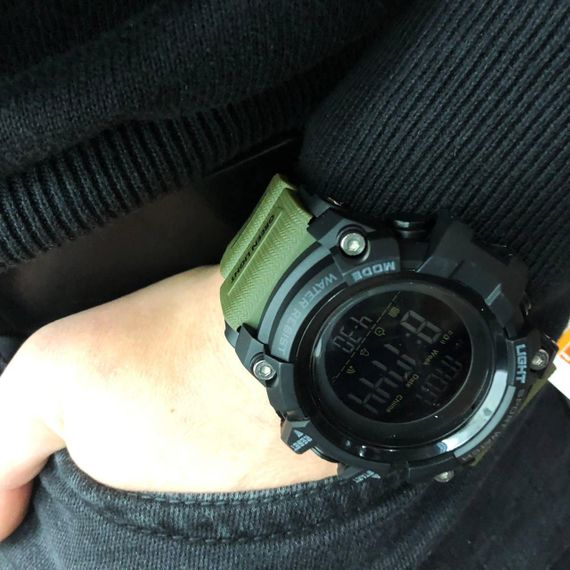 Часы наручные мужские SKMEI 1384AG ARMY GREEN, часы тактические противоударные. Цвет: зеленый | Зображення 4