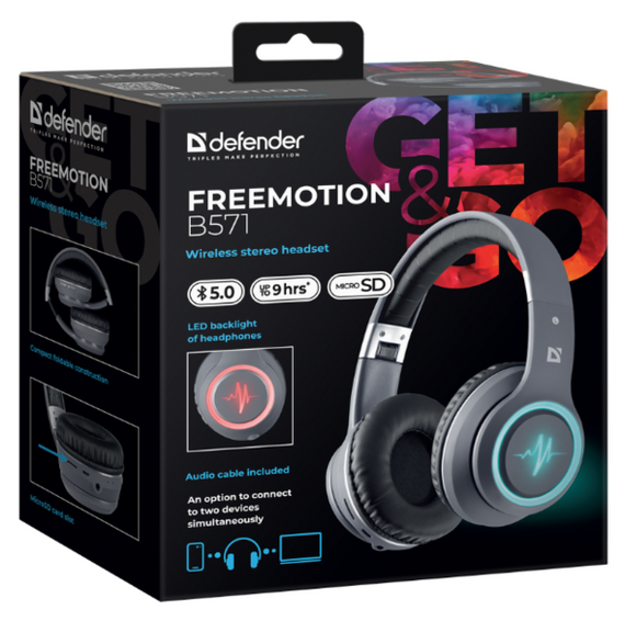 Навушники Defender FreeMotion B571 Bluetooth LED Gray (63571) | Зображення 6