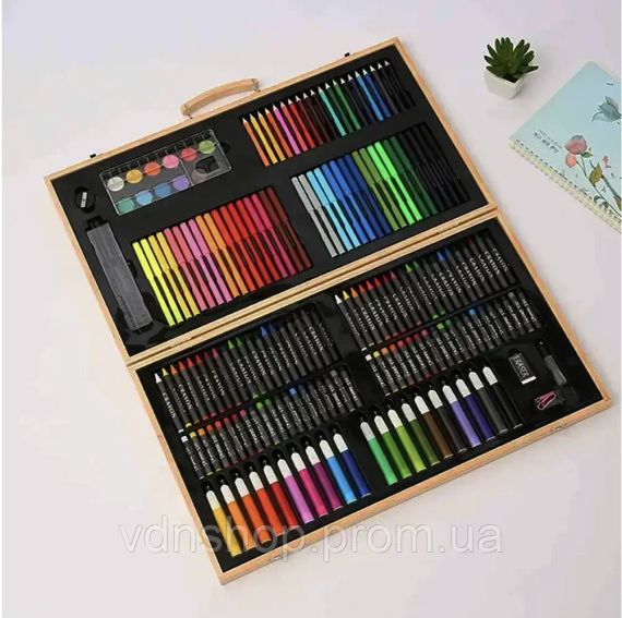 Дитячий набір для малювання та творчості 180 предметів у дерев'яній валізі