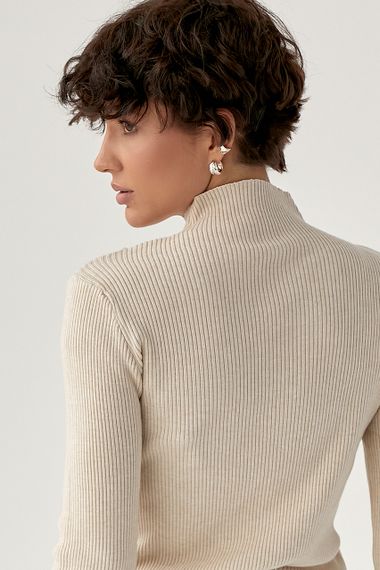 Лонг у рубчик з вирізами на плечі - бежевий цвет, ONE SIZE (є розміри) | Зображення 1