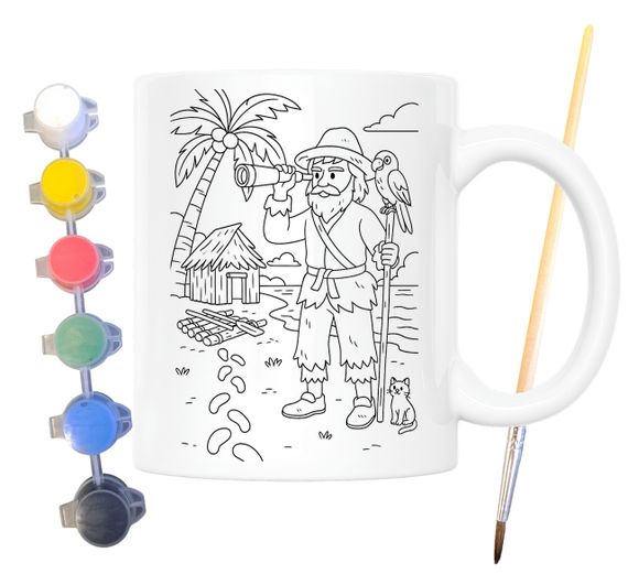 Набор для творчества кружка раскраска Робинзон Крузо (по мотивам книги Даниэля Дефо) 330 мл белая (КР0197)