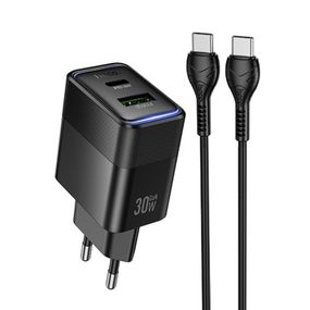 СЗУ Hoco CS112A Lounge PD30W+QC3.0 (1USB-A/1C) + кабель Type-C to Type-C Black