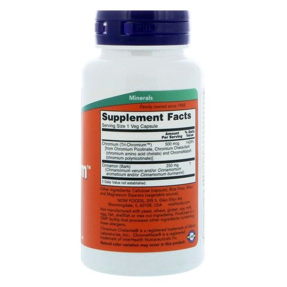 Микроэлемент Хром NOW Foods Tri-Chromium 500 mcg 90 Veg Caps | Зображення 1