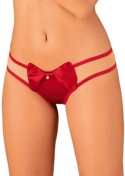 Стрінги з бантом Obsessive Rubinesa Червоно-тілесні L/XL