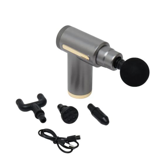 Массажер мышечный ручной Massage Gun Аккумуляторный перкуссионный Массажный 4 насадки для рук ног шеи | Зображення 7
