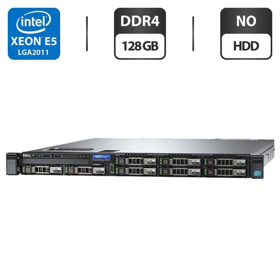Сервер Dell PowerEdge R430 1U Rack / 2x Intel Xeon E5-2690 v3 (12 (24) ядер по 2.6 - 3.5 GHz) / 128 GB DDR4 / NO HDD / iDRAC8 with Lifecycle Controller / 2x 550W б/в