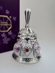 Кришталева мініатюра ручної роботи зі стразами Різдвяний дзвіночок Silver, 7 см