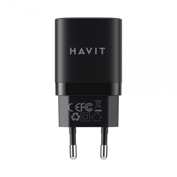 Зарядний пристрій HAVIT HV-UC30 GaN 30W USB+USB-C Black | Зображення 1
