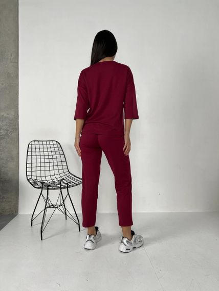 Женский спортивный прогулочный костюм с укороченными штанами NB24003 бордовый, размер 42/44 | Зображення 3
