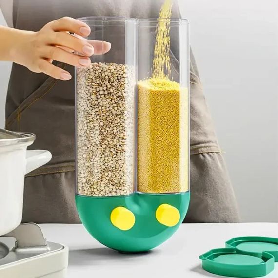 Диспенсер для круп з дозатором на 2 секції, до 2кг / Органайзер для сипучих продуктів | Зображення 1