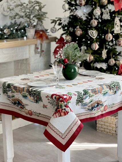 Скатертина гобеленова FROSTY Limaso, 137х280, Прямокутна, Новорічний, Срібний люрекс, 60% поліестер, 40% бавовна, Гобелен | Зображення 2