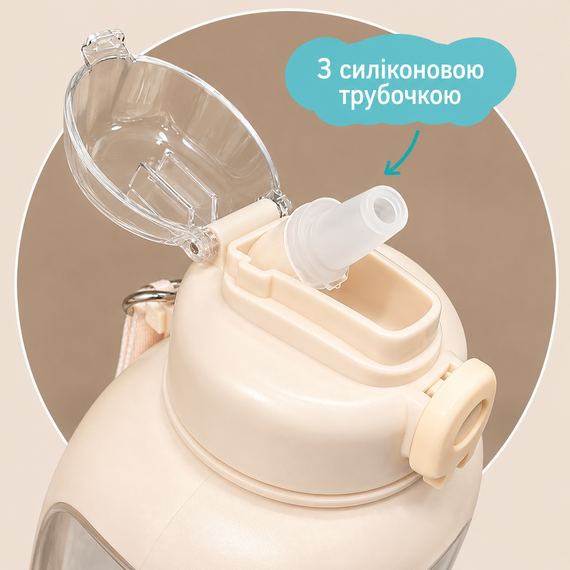 Спортивная эко-бутылка YURLEX (1500 мл) - Бежевая градиент, матовый корпус с ручкой и трубочкой | Зображення 5