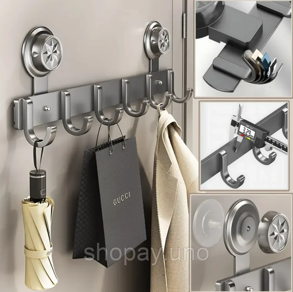 Вешалки на дверь металлические ЛОФТ черные Storage rack / Крючок с присосками металлический 38х12,5 см | Зображення 2