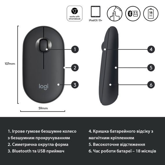 Мишка Logitech M350 Wireless Graphite (910-005718) | Зображення 5