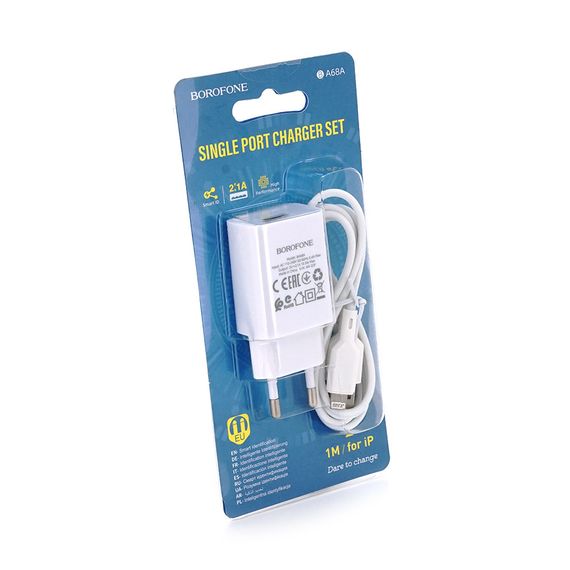 Набір BOROFONE BA68A СЗУ 1xUSB+ кабель Lighting, 2.1A, 1м, White, Blister | Зображення 1
