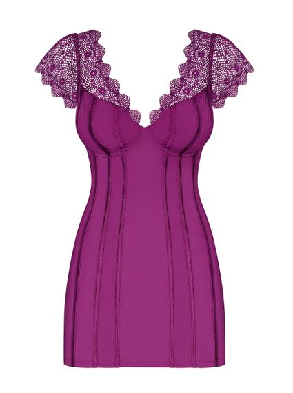 Сорочка с кружевными рукавами и стринги Obsessive Moketta фиолетовый, L/XL sexstyle | Зображення 2