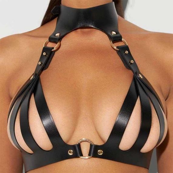 Комплект зі шкірозамінника: ліф і стринги з відкритим доступом | Зображення 2