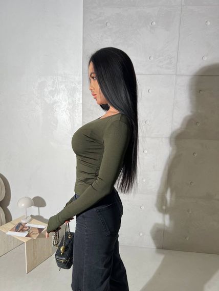 Женский лонгслив с вырезом для большого пальца микродайвинг EL621 цвет хаки, размер 42/46 | Зображення 1