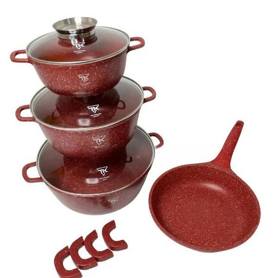 Набір посуду із гранітним покриттям (3 каструлі, сковорода) Top Kitchen TК00076 Червоний
