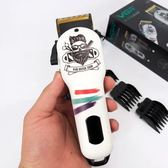 Машинка для стрижки волосся та бороди професійна VGR V-699 з насадками та LED дисплеєм. Колір: білий | Зображення 8
