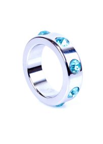 Эрекционное кольцо металлическое Ring-Metal Cock Ring with Light Blue Diamonds Medium Sex Aura