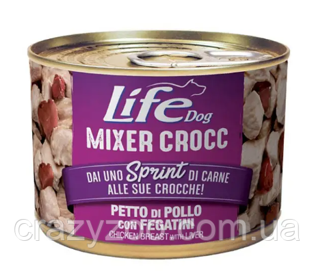 Вологий корм для собак LifeDog Mixer Crocc Petto di Pollo Fegatini куряча грудка та печінка 150 гр 24012
