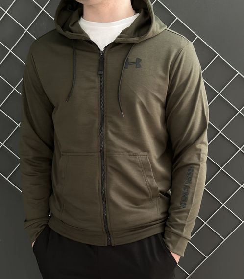 Комплект 3 в 1 Демісезонний спортивний костюм Under Armour кофта на змійці хакі + чорні штани (двонитка) + Футболка чорна Under | Зображення 2
