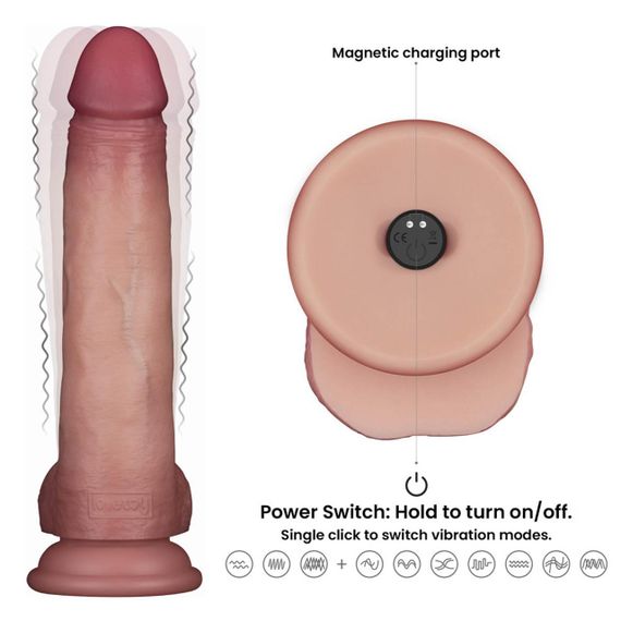 Реалистичный вибратор - Vibrating Sliding Skin Pro II Dual Layer Silicone Dong 8.5" Flesh Sex Aura | Зображення 9