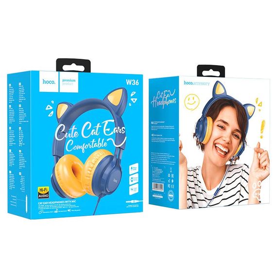 Накладные наушники Hoco W36 Cat ear (3.5mm/1.2m) Midnight Blue | Зображення 4