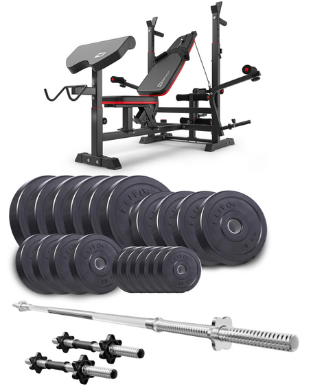 Набір Elitum Titan 109кг з лавою HS-1075 Pro, штангою та гантелями