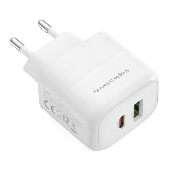 Мережевий зарядний пристрій XO L137 1USB-C/1USB PD/QC 20W+Type-C to Type-C New Logo | Зображення 3