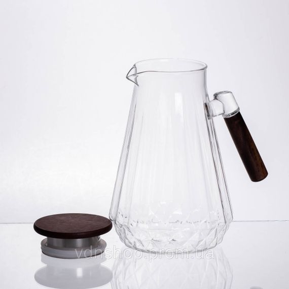 Глечик для напоїв 1.7 (л) для компоту, мохіто, лимонаду, сангрії скляний глечик із ручкою й бамбуковою кришкою 64486-71 | Зображення 1