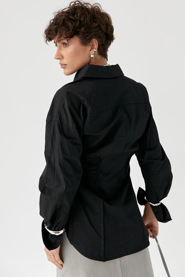 Класична однотонна сорочка з драпіруванням - чорний цвет, ONE SIZE (є розміри) | Зображення 1