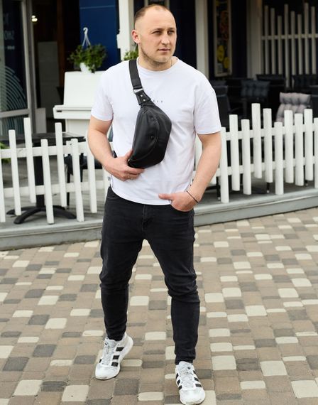 Бананка топова шкіряна чоловіча модна містка повсякденна  чорна TD-37698 | Зображення 8