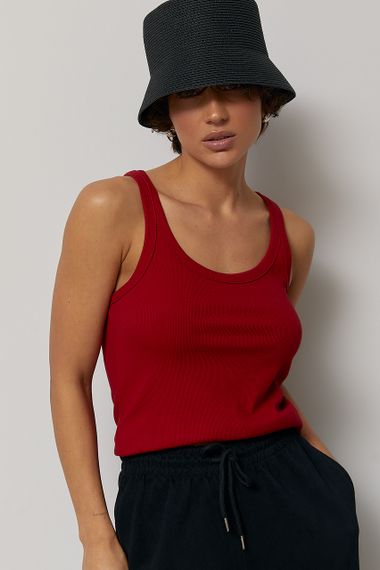 Однотонна трикотажна майка в рубчик - червоний цвет, ONE SIZE (є розміри) | Зображення 4