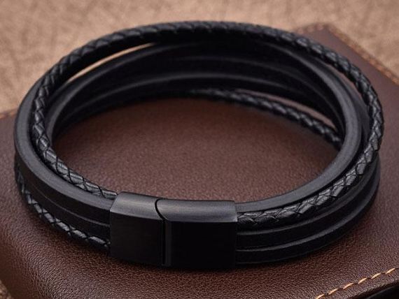 Чоловічий шкіряний браслет Primo Rope Style 20.5 з магнітною застібкою - Black | Зображення 2
