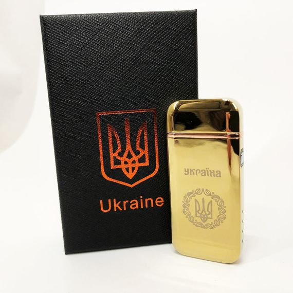 Дугова електроімпульсна запальничка USB Герб України індикатор заряду, ліхтарик HL-442. Колір: золотий | Зображення 9