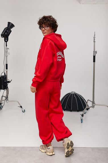 Спортивний костюм вільного фасону з написами - червоний цвет, M (є розміри) | Зображення 1