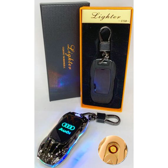 Электрическая зажигалка - брелок АВТО Audi с USB-зарядкой и подсветкой HL-467, зажигалка электродуговая