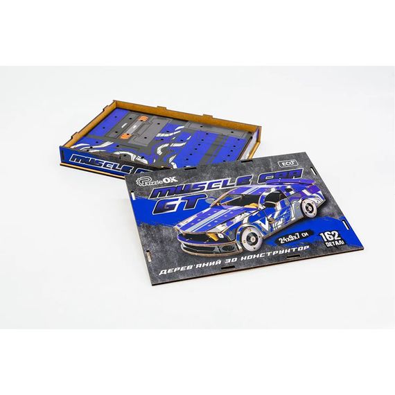Дерев'яний 3D конструктор Mustang GT Puz-00642, 162 деталей | Зображення 1