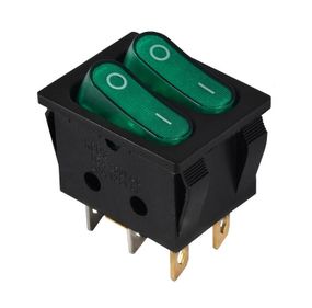 Переключатель KCD2-5-2101N G+R/B 220V 2 клавиши зеленая с подсветкой Ny95500796