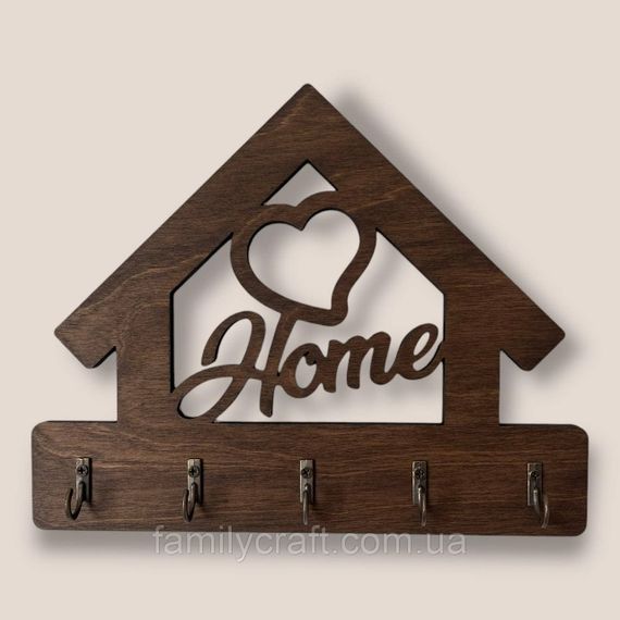 Ключниця настінна з серцем Home (Будинок) венге на 5 гачків, дерев'яна вішалка тримач для ключів у передпокій | Зображення 3