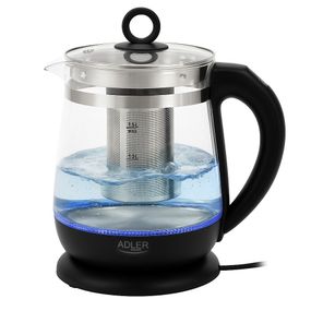 Електрочайник скляний Adler AD 1299 чорний, 1,5 л, 2200 Вт, з регулюванням температури та підсвіткою