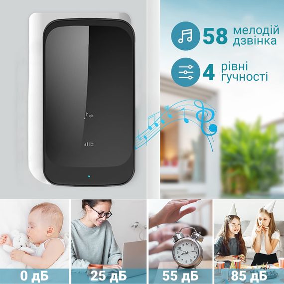 Вологозахисний сенсорний бездротовий дверний дзвінок Digital Lion WDB-03, 58 мелодій, до 300 м, Чорний | Зображення 3