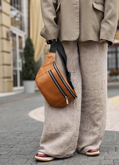 Большая женская кожаная сумка бананка Sambag Tirso Max рыжая 38×17×6 см (81341121) | Зображення 3