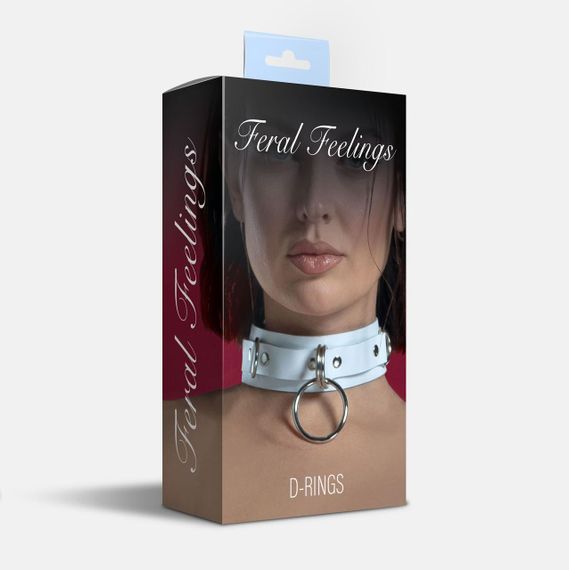 Ошейник для фиксации из натуральной кожи Feral Feelings - D-Rings White Sex Aura | Зображення 1