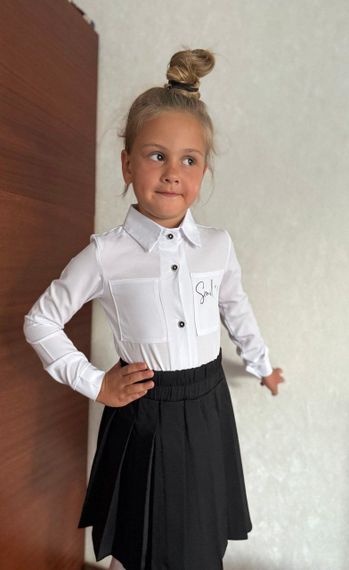 Детская школьная блуза рубашка на девочку с длинными рукавами цвет белый размер 122, SBR215