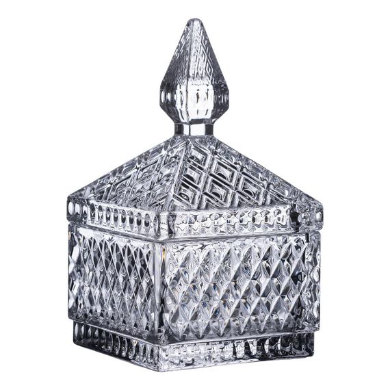 Цукерниця скляна з кришкою 8.5х8.5х15 см квадратна HP-YH-41